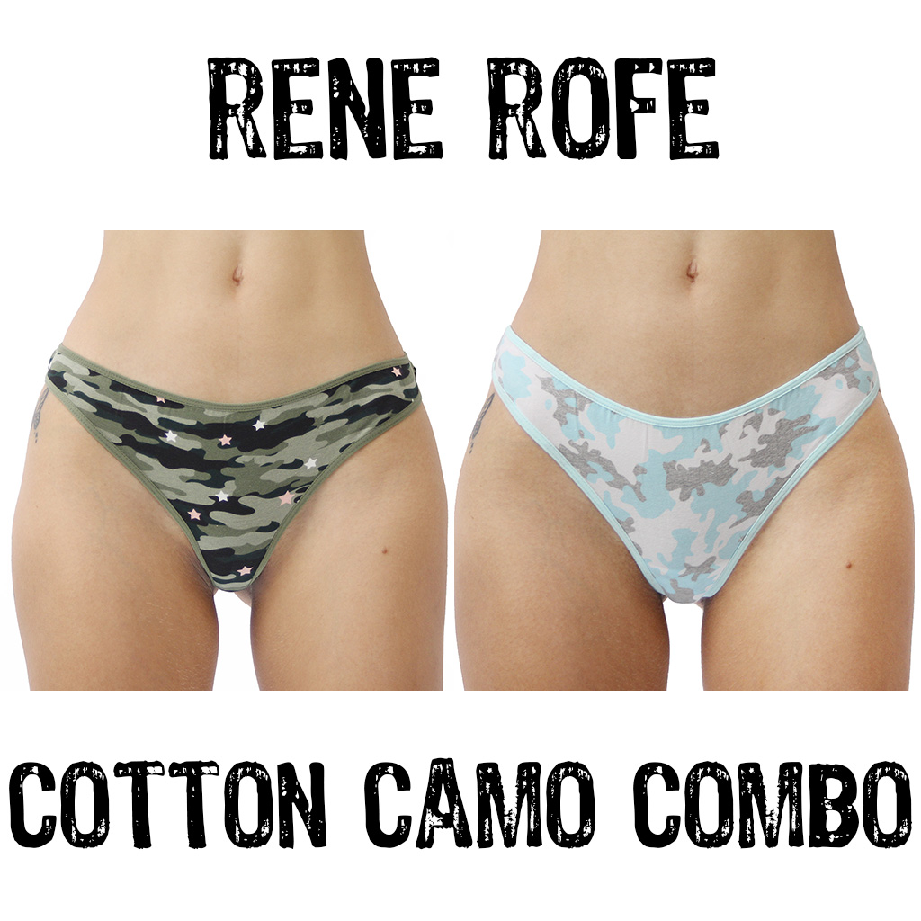 Rene Rofe Cotton Spandex Thong Panty 12206 Camo Combo - FREE SHIPPING